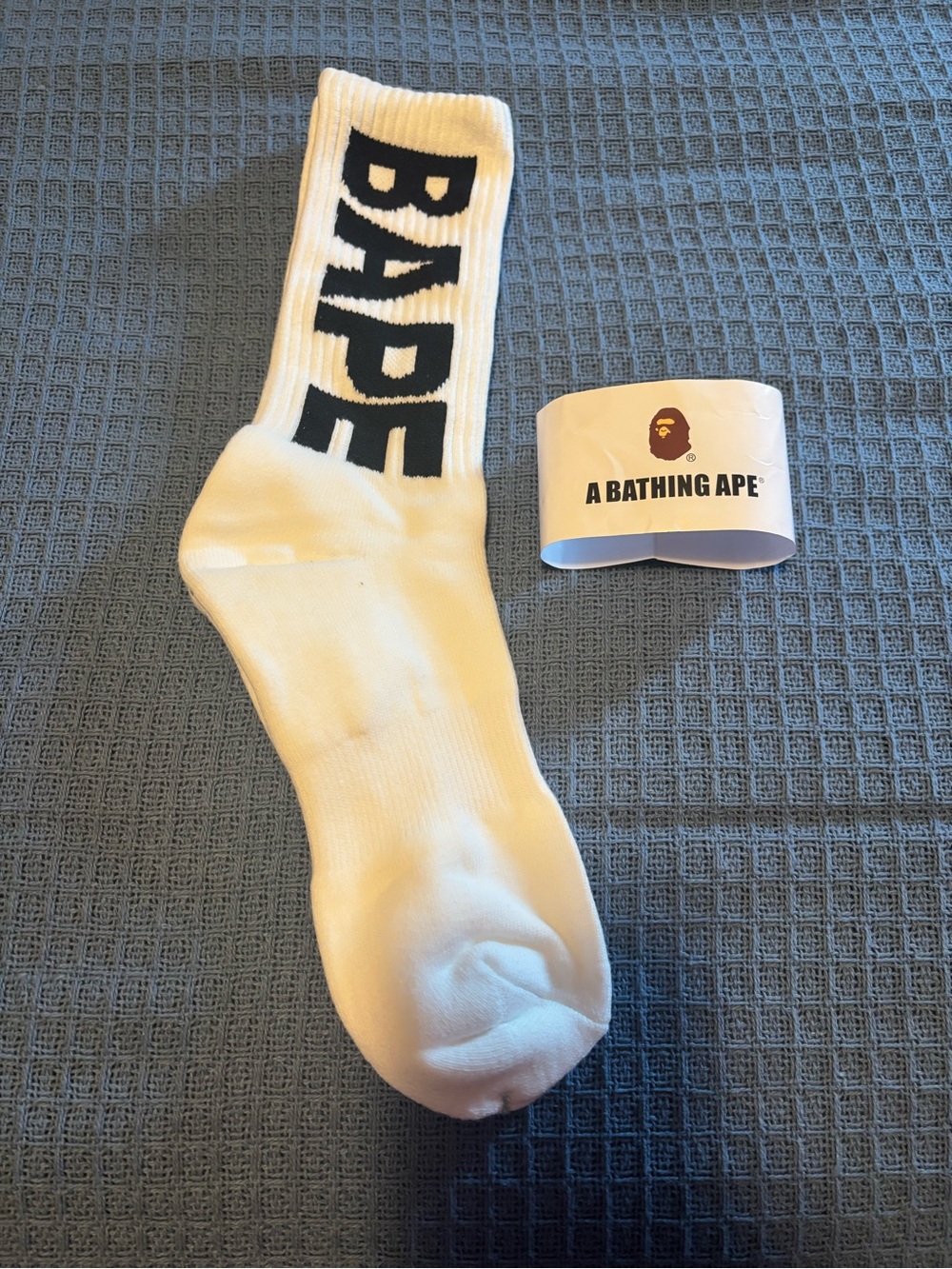 Bape White Crew Socks with Black Logo